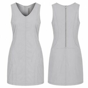 JNBY Womens Light Grey Architectural V-Neck Sleeveless Mini Dress Scandi Cyber